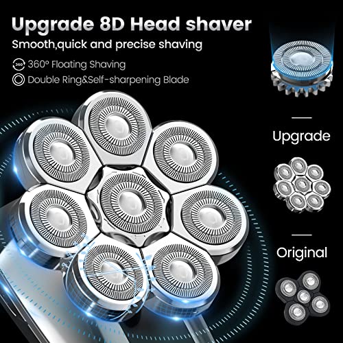 8D Electric Head Shaver for Bald Men, Upgrade 6-in-1 Floating Head Shaver for Mens, Waterproof Wet/Dry Grooming Kit(Silver)