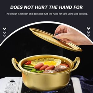 Hemoton 1 Set Ramen Pot, Korean Ramen Cooking Pot with Lid Spoon and Chopsticks (1pair), Korean Ramen Noodle Pot Korean Stockpots with Double Handle (6inch/ 16cm)