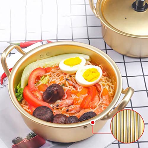 Hemoton 1 Set Ramen Pot, Korean Ramen Cooking Pot with Lid Spoon and Chopsticks (1pair), Korean Ramen Noodle Pot Korean Stockpots with Double Handle (6inch/ 16cm)