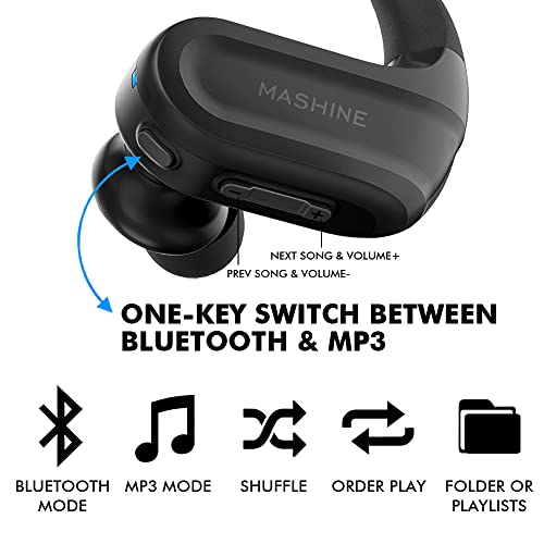 mashine Swimming Headphones, Bluetooth & MP3 Music Player 2 in 1, IPX8 Underwater 3 Meters Waterproof Earphones for Pool, Surfing, Snorkeling, Shower and Running with Shuffle (Not Bone Conduction)