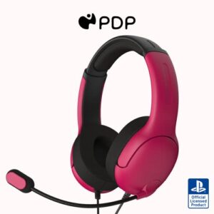 pdp airlite wired playstation 5 headset with noise cancelling boom microphone: ps5/ps4/ps3 console/pc (cosmic red)