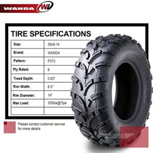 Set of 2 WANDA ATV/UTV Tires 26x8-14 /6PR P373-10205 …