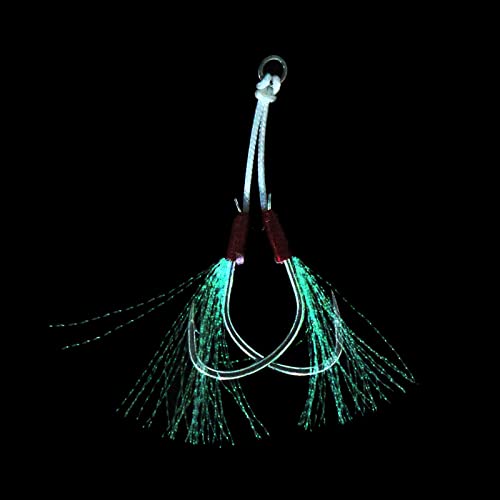 HNYY Glow Lead Jigs Artificial Jigs Metal Jigs Saltwater Jigs 150g 3pcs with Assist Hooks & Split Rings & Jig Skirt & Tackle Storage Box