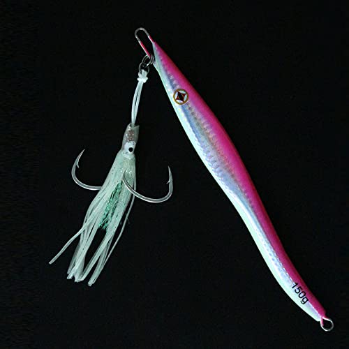 HNYY Glow Lead Jigs Artificial Jigs Metal Jigs Saltwater Jigs 150g 3pcs with Assist Hooks & Split Rings & Jig Skirt & Tackle Storage Box