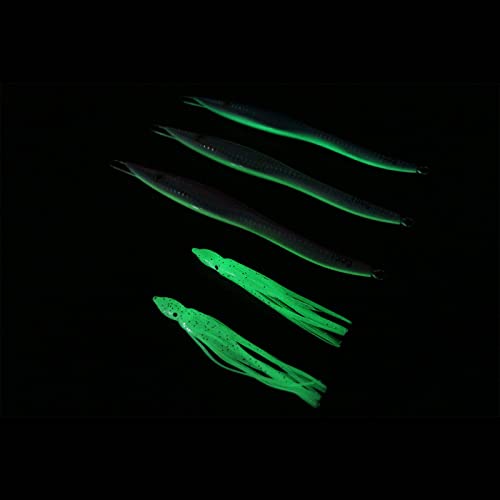 HNYY Glow Lead Jigs Artificial Jigs Metal Jigs Saltwater Jigs 150g 3pcs with Assist Hooks & Split Rings & Jig Skirt & Tackle Storage Box