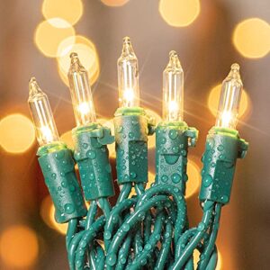 mimigogo 50-count white christmas lights with green wire,mini string lights for holiday decorations, christmas tree lights, holiday party, wedding, xmas, home, indoor & outdoor use (13ft long)