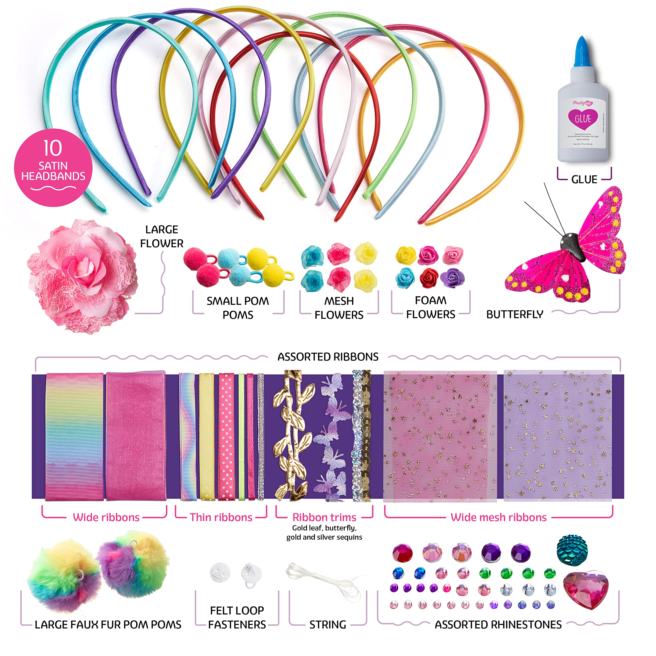 Pretty Me Headband Making Kit for Girls - Make Your Own Fashion Headbands for Kids - DIY Hair Accessories Set - Arts & Crafts Gift for Ages 5-12 Year Old Girl - Little Children's Art & Craft Gifts