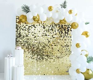 light gold shimmer wall backdrop square sequin wall panel backdrop decor for wedding, anniversary, birthday, party, 12 panels
