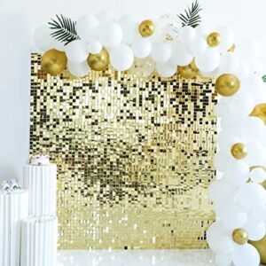 Light Gold Shimmer Wall Backdrop Square Sequin Wall Panel Backdrop Decor for Wedding, Anniversary, Birthday, Party, 12 Panels