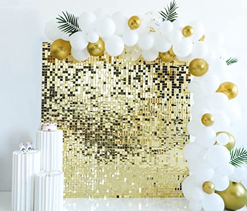 Light Gold Shimmer Wall Backdrop Square Sequin Wall Panel Backdrop Decor for Wedding, Anniversary, Birthday, Party, 12 Panels