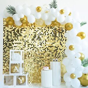 Light Gold Shimmer Wall Backdrop Square Sequin Wall Panel Backdrop Decor for Wedding, Anniversary, Birthday, Party, 12 Panels