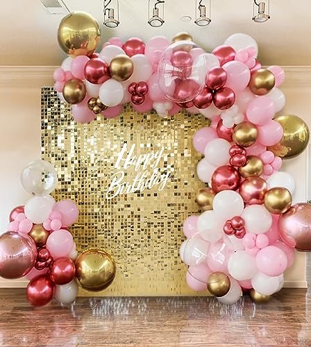 Light Gold Shimmer Wall Backdrop Square Sequin Wall Panel Backdrop Decor for Wedding, Anniversary, Birthday, Party, 12 Panels