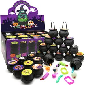 surcvio 144 pcs halloween party favors 24 pack prefilled small plastic witch cauldron halloween toys in bulk halloween prizes gifts miniatures for kids trick or treat halloween party prizes toys