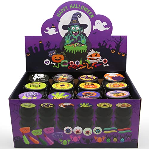 SURCVIO 144 PCS Halloween Party Favors 24 Pack Prefilled Small Plastic Witch Cauldron Halloween Toys in Bulk Halloween Prizes Gifts Miniatures for Kids Trick or Treat Halloween Party Prizes Toys