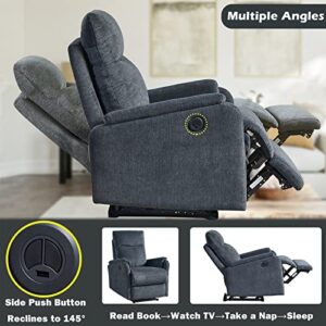 cinkehome Electric Power Recliner-Small Breathable Fabric Reclining Chair-USB Ports-Electric Home Theater Seating-Recliners for Small Spaces-Home Living Room Bedroom-Grey