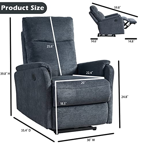 cinkehome Electric Power Recliner-Small Breathable Fabric Reclining Chair-USB Ports-Electric Home Theater Seating-Recliners for Small Spaces-Home Living Room Bedroom-Grey