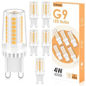 Cnkeeo G9 LED Bulb Warm White 3000K, 4W G9 LED Light Bulbs 40W Halogen Equivalent, 450 Lumen, 360° Beam Angle, Non-Dimmable, No Flicker, 6 Pack Bi-pin G9 Base Bulbs for Chandeliers Home Lighting