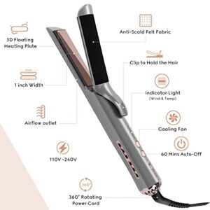 Anti Scald Airflow Styler Hair Straightener Iron with Breeze Fan & Felt Fabric, IG INGLAM 2 in 1 Professional Straight and Curl Hair Tools 2022 Update Version Perfect Nice Gift