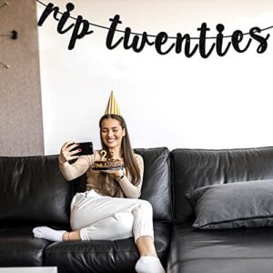 Black Glitter Rip Twenties Banner, Cheers to 30 Years/Funeral for My Youth/Death to My Twenties, Old English 30th Birthday Party Decorations