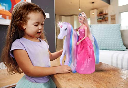 Princess Doll and Magic Light Unicorn Playset, Unicorn Princess Toys Gifts for Girls Kids Aged 3 4 5 6, Present for Christmas, Birthday