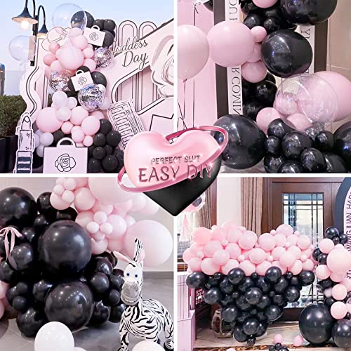 Black and Pink Balloons Garland Kit 104 PCS Pastel Pink and Black Balloon Party Decorations 18In 12 In 10In 5In Black Pink Balloons for Wedding Bridal Shower Anniversary Birthday Party Baby Shower