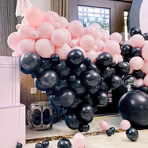 Black and Pink Balloons Garland Kit 104 PCS Pastel Pink and Black Balloon Party Decorations 18In 12 In 10In 5In Black Pink Balloons for Wedding Bridal Shower Anniversary Birthday Party Baby Shower