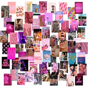 pwlsmomo wall collage kit pink aesthetic trendy photo collage kit, dorm room decor 70 pcs 4x6 inch