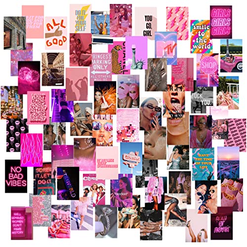 pwlsmomo Wall Collage Kit pink Aesthetic Trendy Photo Collage Kit, Dorm Room Decor 70 Pcs 4x6 Inch