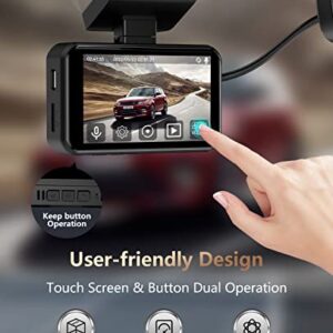 Dash Cam Front 4K and Rear 1080P Ussunny Dual Dash Camera for Cars with 3-inch Touchscreen, WDR, Night Vision, GPS, 170°Wide Angle Dashboard Camera Recorder, Support 256GB Max