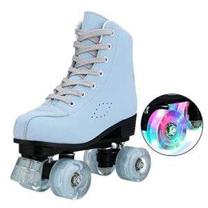 roller skates for women girls, skyblue premium frosted material roller skates, classic double-row high-top roller skates for beginner, indoor outdoor roller skates (women us: 9)