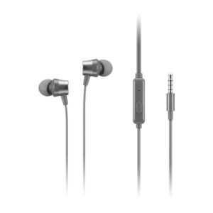 Lenovo - 110 Analog in-Ear Headphones - in-Line Microphone - 3.5mm Connectivity - Play & Pause Button - 3 Sizes of Ear Tips Included,Grey