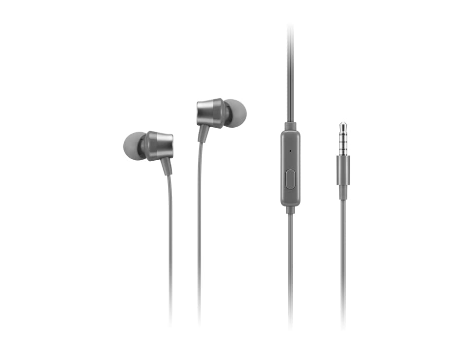 Lenovo - 110 Analog in-Ear Headphones - in-Line Microphone - 3.5mm Connectivity - Play & Pause Button - 3 Sizes of Ear Tips Included,Grey