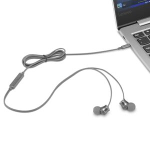 Lenovo - 110 Analog in-Ear Headphones - in-Line Microphone - 3.5mm Connectivity - Play & Pause Button - 3 Sizes of Ear Tips Included,Grey