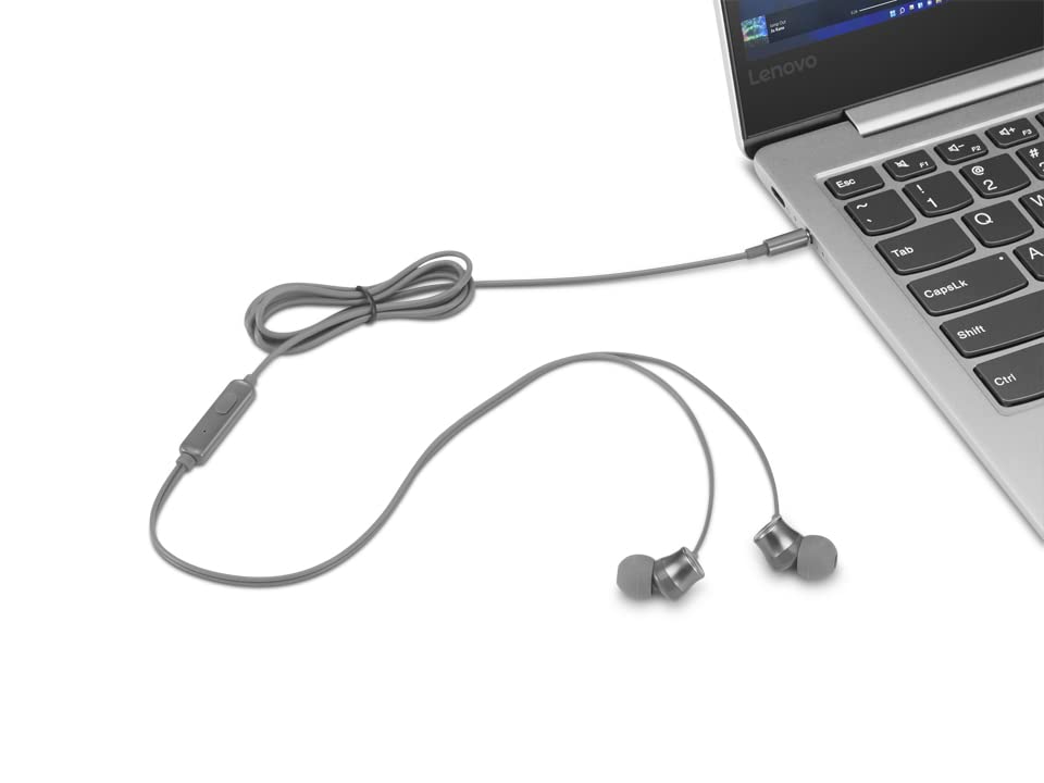 Lenovo - 110 Analog in-Ear Headphones - in-Line Microphone - 3.5mm Connectivity - Play & Pause Button - 3 Sizes of Ear Tips Included,Grey