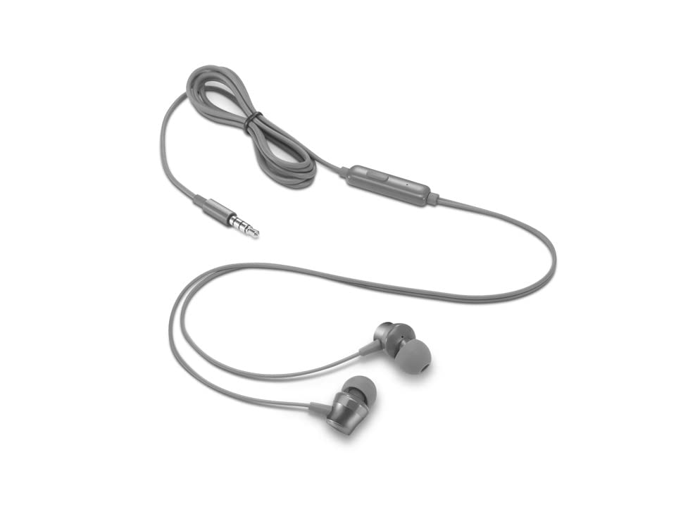 Lenovo - 110 Analog in-Ear Headphones - in-Line Microphone - 3.5mm Connectivity - Play & Pause Button - 3 Sizes of Ear Tips Included,Grey