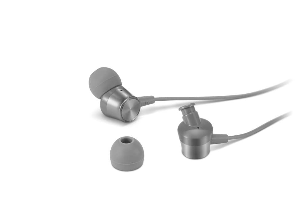 Lenovo - 110 Analog in-Ear Headphones - in-Line Microphone - 3.5mm Connectivity - Play & Pause Button - 3 Sizes of Ear Tips Included,Grey