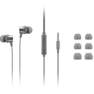 Lenovo - 110 Analog in-Ear Headphones - in-Line Microphone - 3.5mm Connectivity - Play & Pause Button - 3 Sizes of Ear Tips Included,Grey