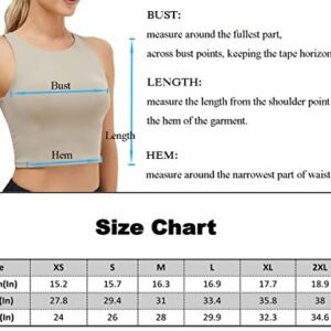 Women's High Neck Crop Top Sleeveless Racer Back Basic Workout Tank Tops Shirt Khaki Leopard M