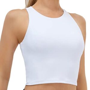 Women's High Neck Crop Top Sleeveless Racer Back Basic Workout Tank Tops Shirt White XL