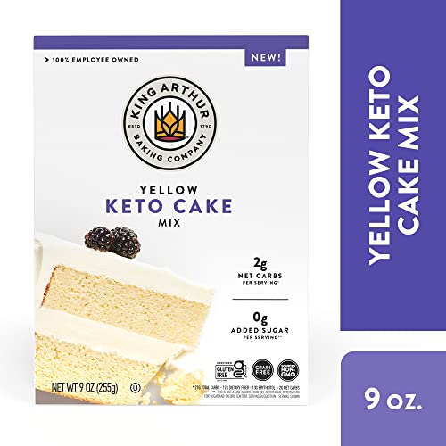 King Arthur Baking Keto Cake Mix, Yellow, 2g Net Carbs 0g Added Sugar Per Serving, Low Carb & Keto Friendly, 9oz, White