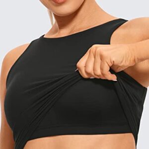 CRZ YOGA Butterluxe Womens High Neck Longline Sports Bra - U Back Padded Crop Workout Tank Top with Built in Bra Black Small