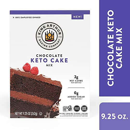 King Arthur Baking Keto Cake Mix, Chocolate, 2g Net Carbs 0g Added Sugar Per Serving, Low Carb & Keto Friendly, 9.25oz, White
