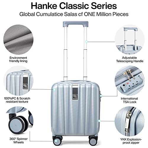 Hanke 14 Inch Underseat Carry On luggage with Wheels, Lightweight Mini Suitcase for Weekender, PC Hardside Small Carry On Bag with TSA Lock,Travel Suit Case Women men（Gray）