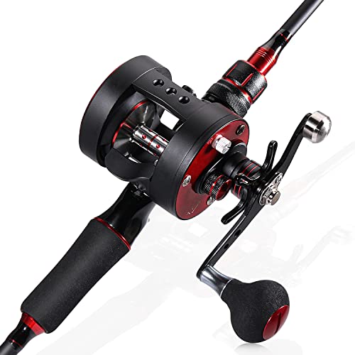 Sougayilang Round Baitcasting Reel with Star Drag Reinforced Graphite Body, Baitcaster Reel for Catfish and Salmon, Inshore Conventional Reel-Right Handle