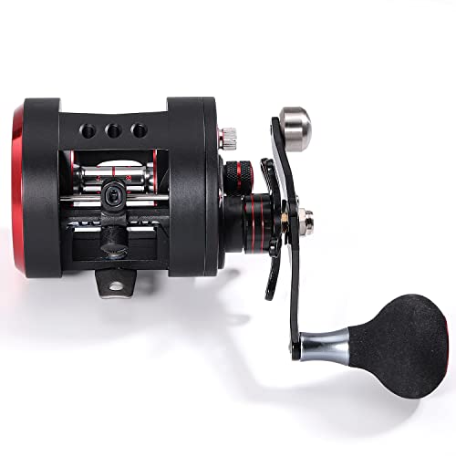 Sougayilang Round Baitcasting Reel with Star Drag Reinforced Graphite Body, Baitcaster Reel for Catfish and Salmon, Inshore Conventional Reel-Right Handle