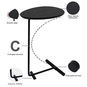 C Table,Couch Tables That Slide Under,C Shaped Side Table,Sofa End Table for Living Room Bedside Bathroom Snack Coffee Laptop Tables,Egg Oval-Shaped,Metal Frame,Easy Assembly Black（Upgraded）