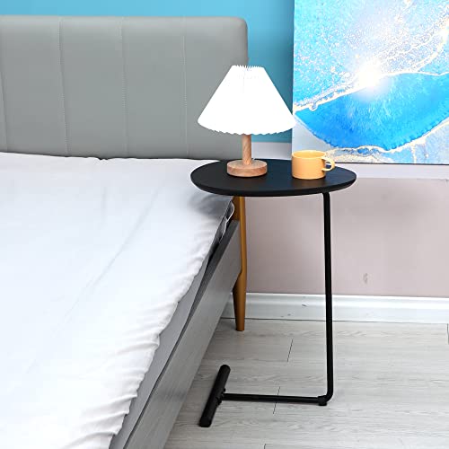 C Table,Couch Tables That Slide Under,C Shaped Side Table,Sofa End Table for Living Room Bedside Bathroom Snack Coffee Laptop Tables,Egg Oval-Shaped,Metal Frame,Easy Assembly Black（Upgraded）