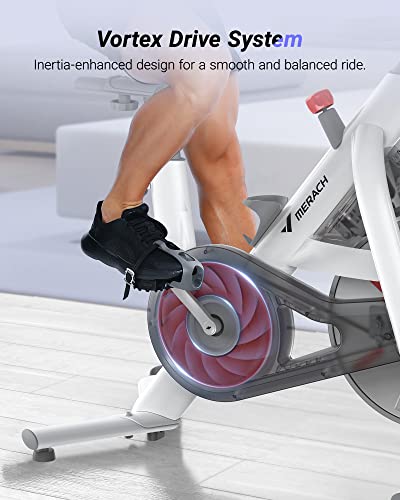 MERACH Exercise Bike, Bluetooth Stationary Bike for Home with Magnetic Resistance, Indoor Cycling Bike with 350lbs Weight Capacity, iPad Holder, TT, White