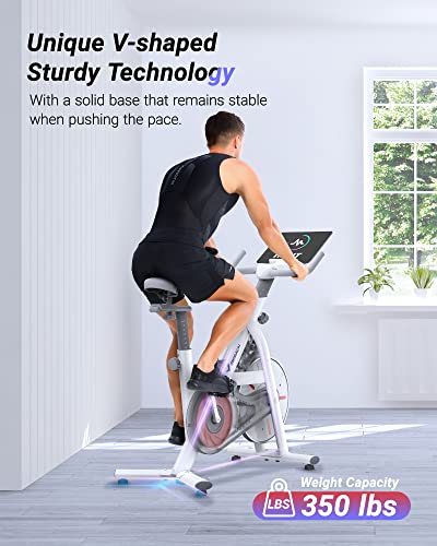 MERACH Exercise Bike, Bluetooth Stationary Bike for Home with Magnetic Resistance, Indoor Cycling Bike with 350lbs Weight Capacity, iPad Holder, TT, White