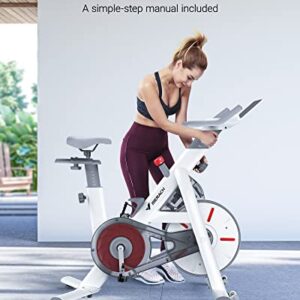 MERACH Exercise Bike, Bluetooth Stationary Bike for Home with Magnetic Resistance, Indoor Cycling Bike with 350lbs Weight Capacity, iPad Holder, TT, White